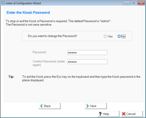 visitor id Master Configuration Wizard kiosk password